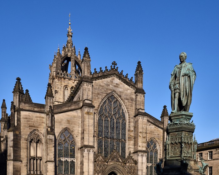 Great Britain, United Kingdom, Scotland, Edinburgh, Royal Mile, Saint Giles cathedral, Walter Scott statue