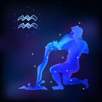 Graphic of people pour water. Aquarius horoscope sign in twelve zodiac with galaxy background. vector illustration.