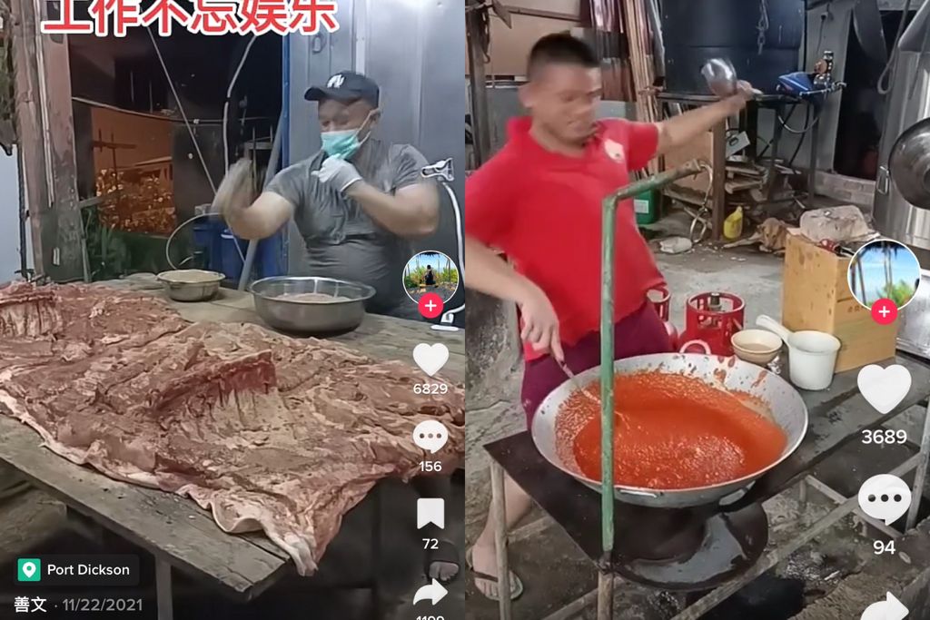 Aksi lucu penjual babi panggang