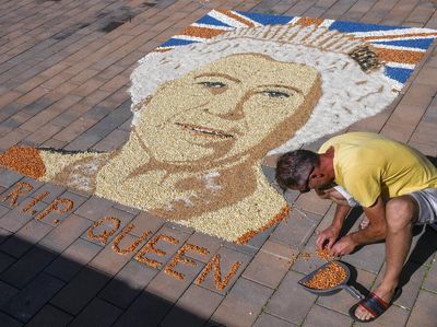 Aksi Seniman Kosovo Gambar Wajah Ratu Elizabeth dengan Biji-bijian