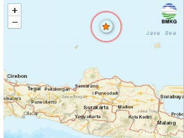 Gempa bumi magnitudo (M) 4,1 guncang perairan Kabupaten Rembang, Jawa Tengah, Selasa (13/9/2022).