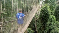 Di atas ketinggian 39 meter, jembatan gantung di Ghana ini hanya digunakan untuk pejalan kaki. Menyajikan pemandangan indah berupa pepohonan hijau.