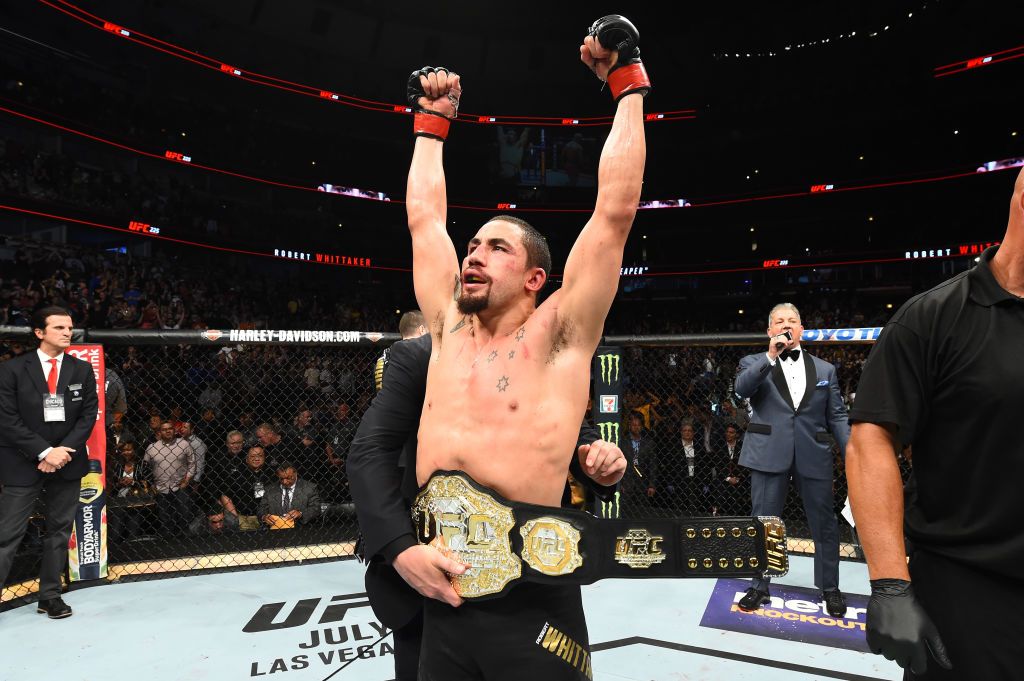 CHICAGO, ILLINOIS - JUNE 09:  Robert Whittaker of New Zealand celebrates after defeating Yoel Romero of Cuba by split decision in their middleweight fight during the UFC 225 event at the United Center on June 9, 2018 in Chicago, Illinois. (Photo by Josh Hedges/Zuffa LLC/Zuffa LLC via Getty Images)