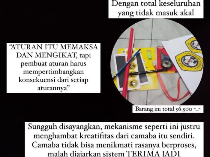 Tangkapan layar unggahan mahasiswa baru