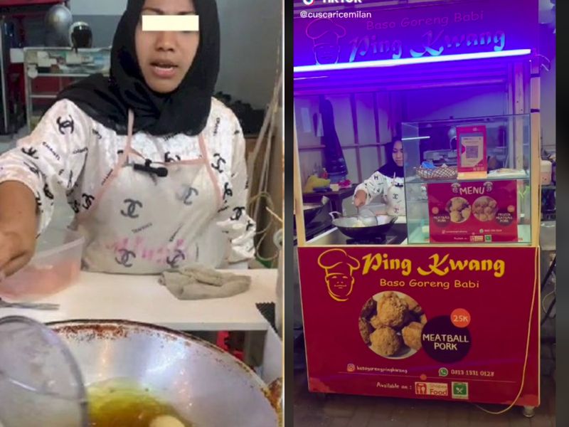 Wanita muslim jualan bakso goreng babi Wanita muslim jualan bakso goreng babi
