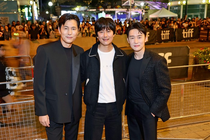 TORONTO, ONTARIO - SEPTEMBER 13: (L-R) Nam-gil Kim, Jung Woo-sung and Jun-han Kim attend the 