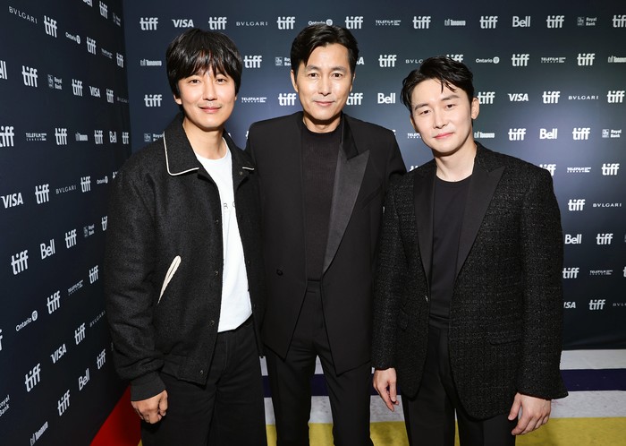 1423476730 TORONTO, ONTARIO - SEPTEMBER 13: (L-R) Nam-gil Kim, Jung Woo-sung and Jun-han Kim attend the