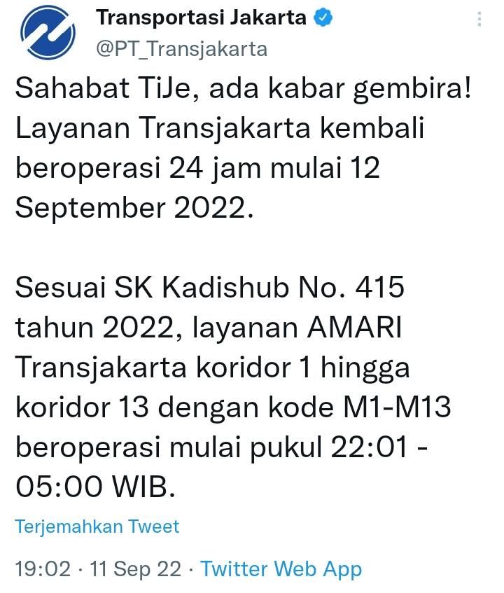 Transjakarta aktifkan angkutan malam hari efek kenaikan harga BBM.