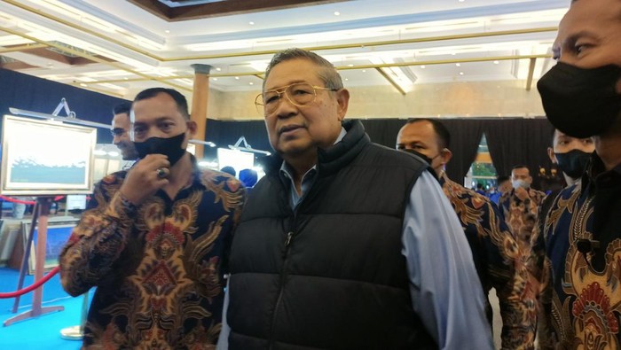 Ketua Majelis Tinggi Partai Demokrat (PD) Susilo Bambang Yudhoyono (SBY) menghadiri Rapimnas Partai Demokrat 2022. (Karin-detikcom)