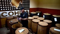 Seorang pekerja memilih daun tembakau di pabrik Cohiba di Havana, Kuba, Kamis, (8/9/2022). Pabrik El Laguito dibuka pada tahun 1966 di Havana barat untuk membuat cerutu yang disukai oleh pahlawan revolusi Komunis 1959 dan presiden lama Fidel Castro.