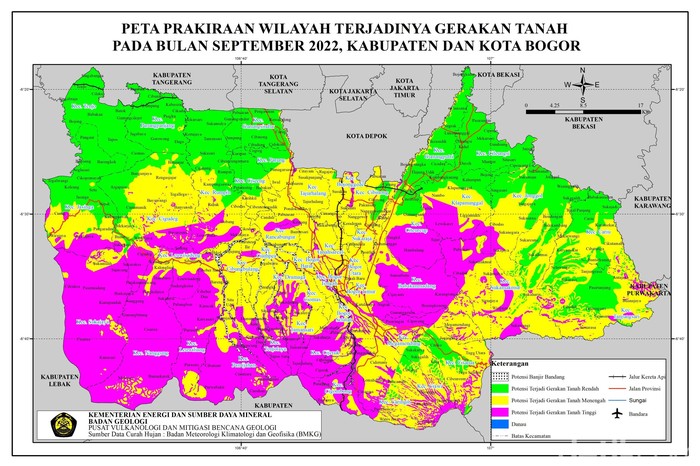 BPBD Kabupaten Bogor merilis peta wilayah di Kabupaten Bogor yang berpotensi terjadi tanah bergeser pada bulan September. (dok BPBD Kabupaten Bogor) BPBD Kabupaten Bogor merilis peta wilayah di Kabupaten Bogor yang berpotensi terjadi tanah bergeser pada bulan September. (dok BPBD Kabupaten Bogor)