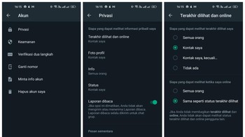Perlu dicatat bahwa siapa yang bisa melihat status online kalian mengikuti pengaturan Last seen, contohnya jika Last seen kalian hanya bisa dilihat oleh kontak, maka status online kalian tidak akan bisa dilihat oleh orang yang tidak ada di kontak. Foto: Screenshot/detikINET