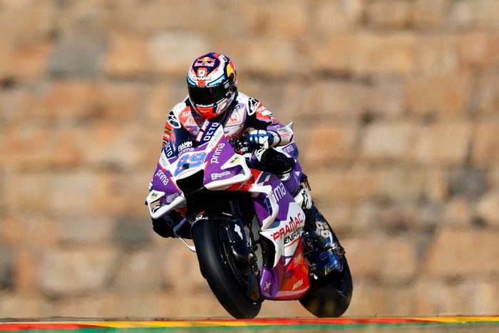 ALCANIZ, SPAIN - SEPTEMBER 16: Jorge Martín of Spain and Prima Pramac Racing in action during the Free Practice at Motorland Aragon Circuit on September 16, 2022 in Alcaniz, Spain. (Photo by Joan Cros Garcia - Corbis/Corbis via Getty Images)