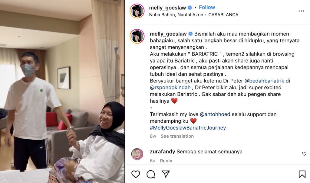 Melly Goeslaw Ungkap Kondisi Pasca Operasi Bariatrik, Sudah Turun BB Segini