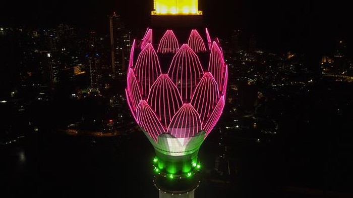 An Aerial View of Colombo Lotus tower and City. September 15, 2022 Colombo, Sri Lanka. The contract to build the $104.3 million tower  80 percent of which was funded by Exim Bank of China. (Photo by Thilina Kaluthotage/NurPhoto via Getty Images)