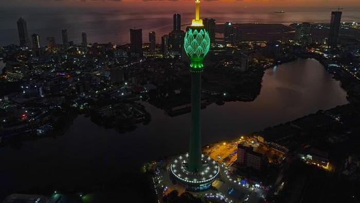 An Aerial View of Colombo Lotus tower and City. September 15, 2022 Colombo, Sri Lanka. The contract to build the $104.3 million tower 80 percent of which was funded by Exim Bank of China. (Photo by Thilina Kaluthotage/NurPhoto via Getty Images)