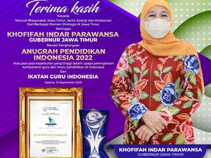Khofifah Jadi Satu-satunya Gubernur Terima Penghargaan dari Ikatan Guru