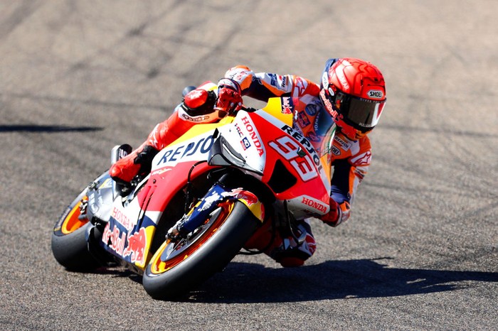 ALCANIZ, SPAIN - SEPTEMBER 17: March Marquez of Spain and Repsol Honda Team in action during the Qualifying at Motorland Aragon Circuit on September 17, 2022 in Alcaniz, Spain. (Photo by Joan Cros Garcia - Corbis/Corbis via Getty Images)