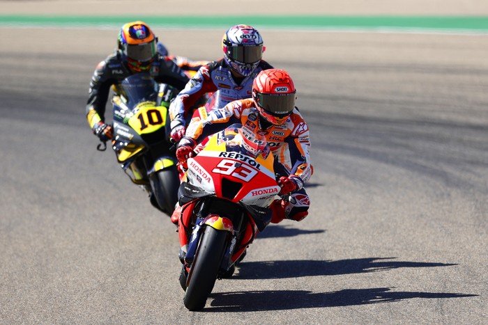 ALCANIZ, SPAIN - SEPTEMBER 17: March Marquez of Spain and Repsol Honda Team in action during the Qualifying at Motorland Aragon Circuit on September 17, 2022 in Alcaniz, Spain. (Photo by Joan Cros Garcia - Corbis/Corbis via Getty Images)