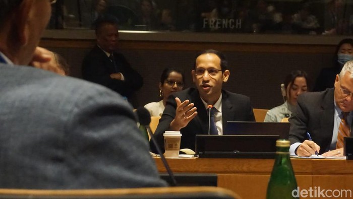 Nadiem Makarim Mendikbudristek RI Nadiem Makarim menjadi salah satu panelis dalam event TES Solutions Day di markas PBB, New York, Sabtu (17/9/2022)