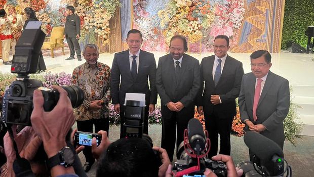 Foto AHY, Anies Baswedan, dan elite politik partai. (Sumber: Twiter Andi Arief)