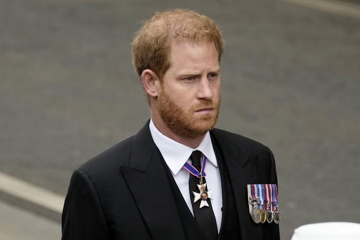 LONDON, ENGLAND - SEPTEMBER 19: (L-R) William, Prince of Wales, King Charles III, Anne, Princess Royal and Prince Harry, Duke of Sussex arrive for the State Funeral of Queen Elizabeth II at Westminster Abbey on September 19, 2022 in London, England.  Elizabeth Alexandra Mary Windsor was born in Bruton Street, Mayfair, London on 21 April 1926. She married Prince Philip in 1947 and ascended the throne of the United Kingdom and Commonwealth on 6 February 1952 after the death of her Father, King George VI. Queen Elizabeth II died at Balmoral Castle in Scotland on September 8, 2022, and is succeeded by her eldest son, King Charles III. (Photo by Samir Hussein/WireImage)