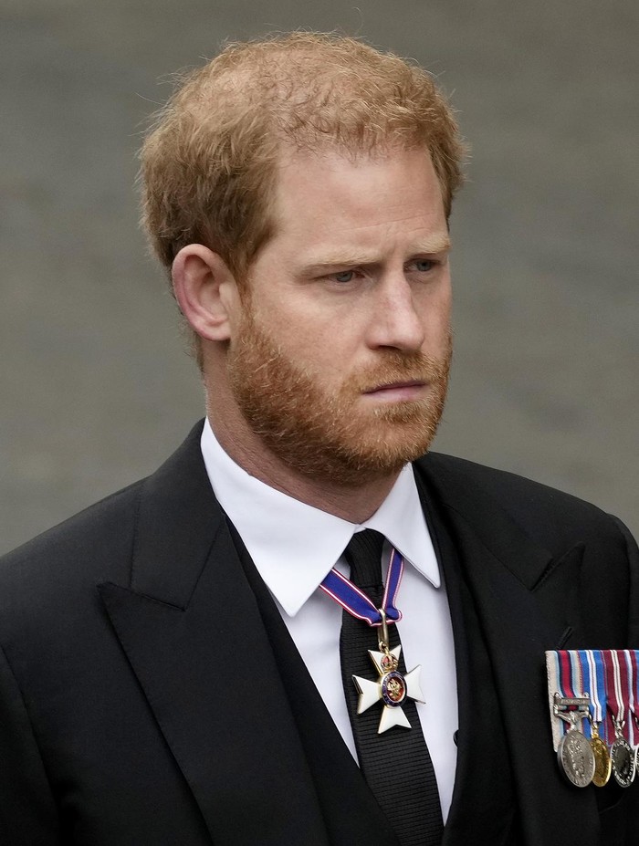 LONDON, ENGLAND - SEPTEMBER 19: (L-R) William, Prince of Wales, King Charles III, Anne, Princess Royal and Prince Harry, Duke of Sussex arrive for the State Funeral of Queen Elizabeth II at Westminster Abbey on September 19, 2022 in London, England.  Elizabeth Alexandra Mary Windsor was born in Bruton Street, Mayfair, London on 21 April 1926. She married Prince Philip in 1947 and ascended the throne of the United Kingdom and Commonwealth on 6 February 1952 after the death of her Father, King George VI. Queen Elizabeth II died at Balmoral Castle in Scotland on September 8, 2022, and is succeeded by her eldest son, King Charles III. (Photo by Samir Hussein/WireImage)