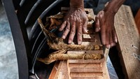 Dau tembakau tersebut digulung dan dimasukkan ke dalam cetakan.