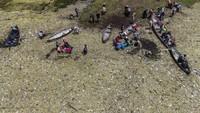Sampah-sampah itu juga berdampak kepada nelayan setempat. Itu setelah ikan tangkapan mereka berenang ke area yang tak terjangkau jaring. Camilo Freedman/SOPAImages/LightRocket/Getty Images