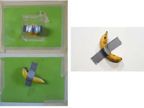 Karya Seni Pisang Dilakban vs Jeruk Dilakban