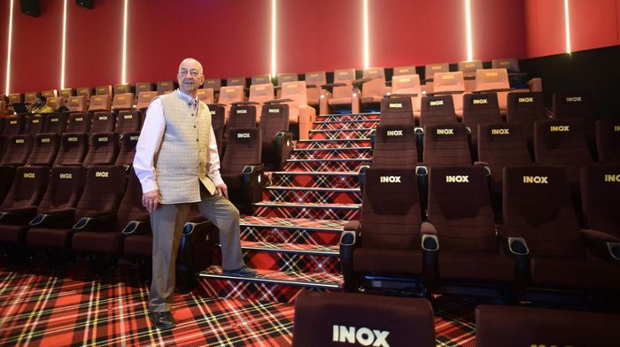 SRINAGAR, INDIA - SEPTEMBER 19: Owner of 'INOX' multiplex Vijay Dhar ahead of the inauguration of multiplex comprising three cinema auditoriums with a capacity of 520 seats   on September 19, 2022 in Srinagar, India. The multiplex is set to be inaugurated on 20 September. Most of the cinemas in Kashmir have remained closed for the past 33 years.(Photo By Waseem Andrabi/Hindustan Times via Getty Images)