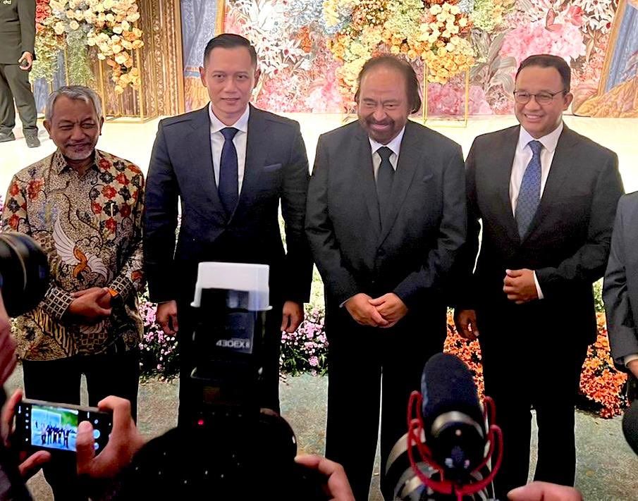 Ketum Agus Harimurti Yudhyono (AHY), Anies Baswedan, Ketum NasDem Surya Paloh, dan Presiden PKS Ahmad Syaikhu.