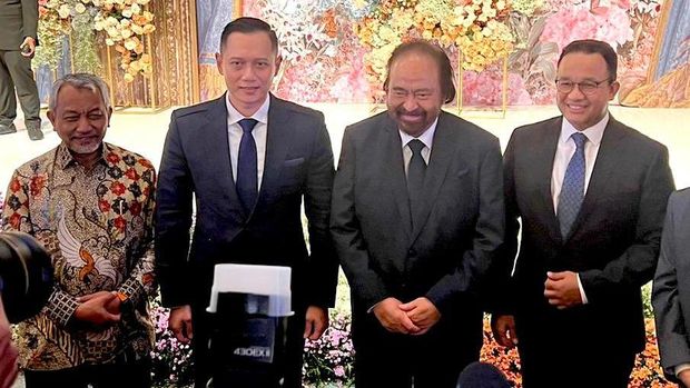 Ketum Agus Harimurti Yudhyono (AHY), Anies Baswedan, Ketum NasDem Surya Paloh, dan Presiden PKS Ahmad Syaikhu.