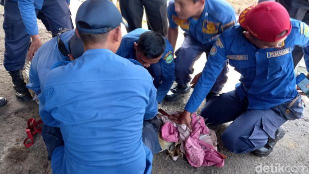 Momen evakuasi buaya di kolam milik warga di Subang.