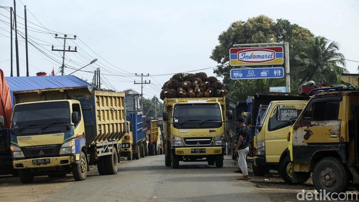 Kelangkaan solar terjadi di Kabupaten Bengkayang, Kalbar. Akibatnya truk pengangkut kelapa sawit harus antre berjam-jam.