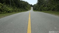 Jalan dengan dua lajur ini nampak mulus dan hampir tanpa lubang.