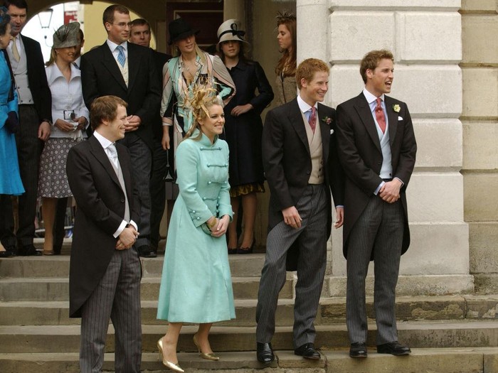 The Prince of Wales and his new bride Camilla, Duchess of Cornwall, with their children (L-R) Prince Harry, Prince William, Laura Parker Bowles and Tom Parker Bowles, in the White Drawing Room at Windsor Castle Saturday April 9 2005, after their wedding c