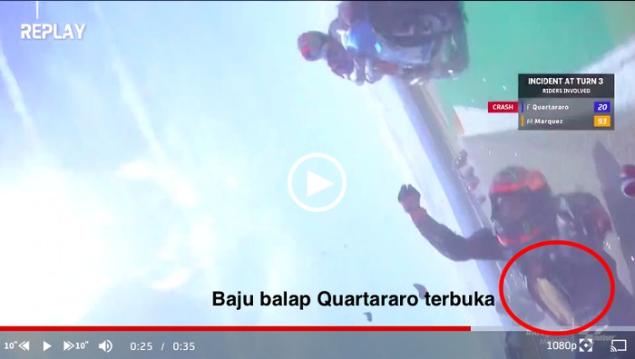 Baju Balap Quartararo Terbuka saat Crash di Aragon