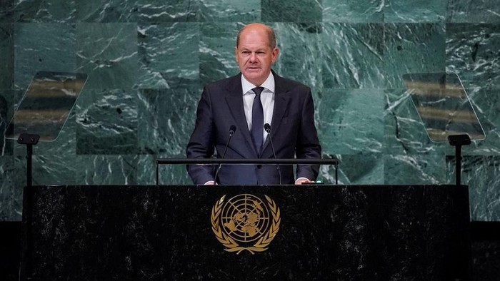 Germanys Chancellor Olaf Scholz addresses the 77th Session of the United Nations General Assembly at U.N. Headquarters in New York City, U.S., September 20, 2022. REUTERS/Eduardo Munoz