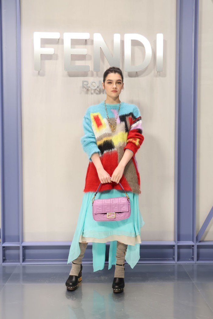 MILAN, ITALY - SEPTEMBER 21: Emily Carey attends the Fendi Spring Summer 2023 Show during Milan Fashion Week  on September 21, 2022 in Milan, Italy. (Photo by Daniele Venturelli/Getty Images for Fendi)