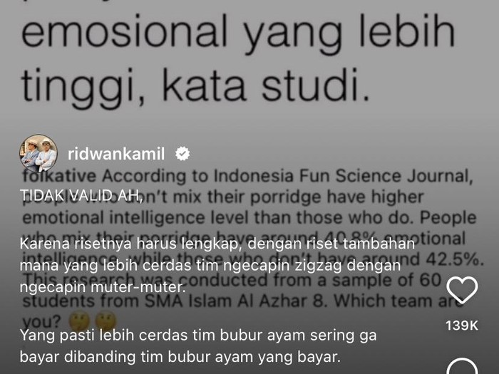 Ridwan Kamil tanggapi riset tim bubur tidak diaduk lebih cerdas emosional