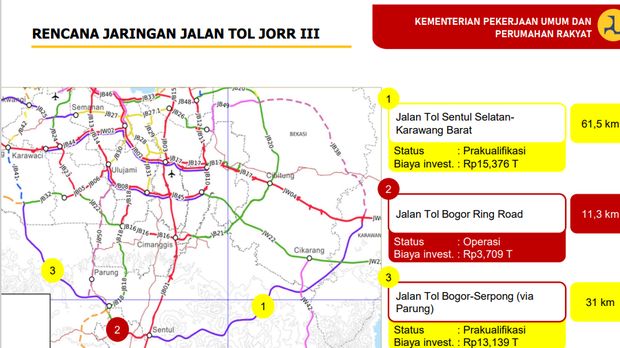 Jakarta Outer Ring Road (JORR) 3 tengah dipersiapkan. Dimana penetapan pemenang tender untuk ruas tol Sentul Selatan - Karawang dan Bogor - Serpong via Parung  bakal diumumkan segera.