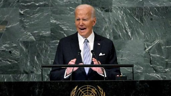 US President Joe Biden addresses the 77th session of the United Nations General Assembly at the UN headquarters in New York City on September 21, 2022. (Photo by TIMOTHY A. CLARY / AFP)