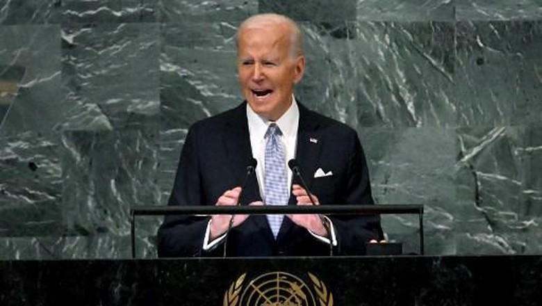 UN-DIPLOMACY-GENERAL ASSEMBLY US President Joe Biden addresses the 77th session of the United Nations General Assembly at the UN headquarters in New York City on September 21, 2022. (Photo by TIMOTHY A. CLARY / AFP)
