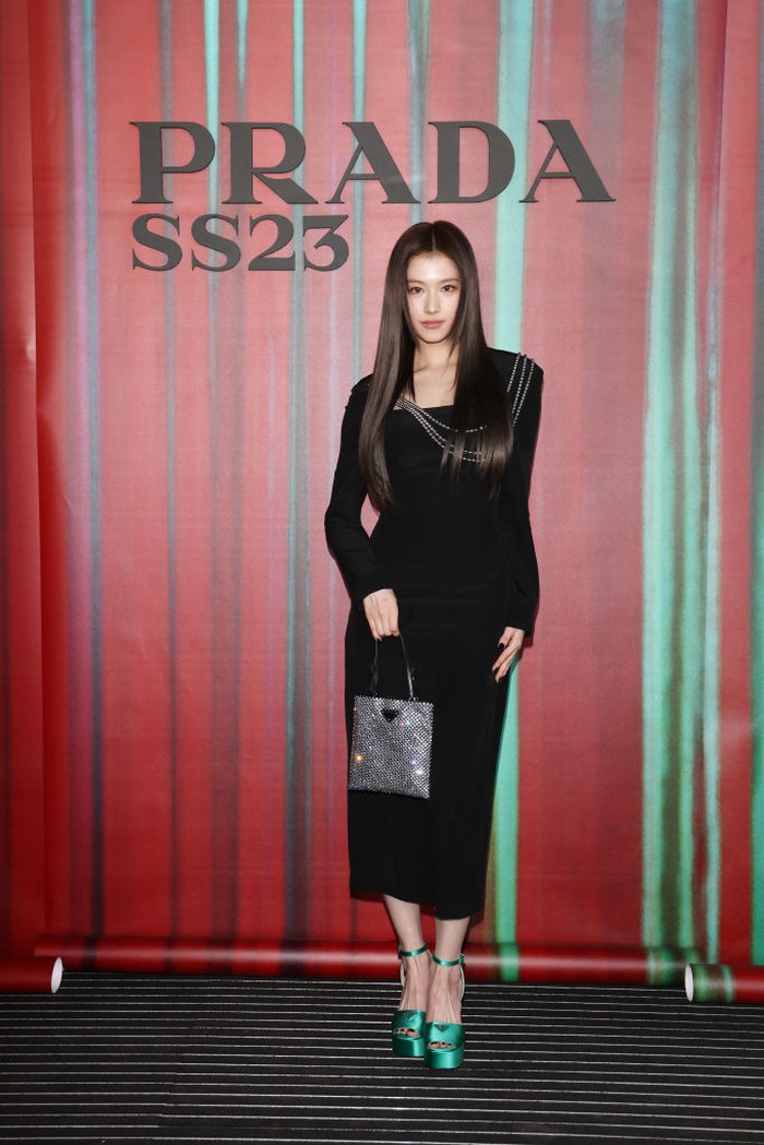 MILAN, ITALY - SEPTEMBER 22: Sana from Twice attends the Prada show during Milan Fashion Spring/Summer 2023 on September 22, 2022 in Milan, Italy. (Photo by Vittorio Zunino Celotto/Getty Images for Prada)