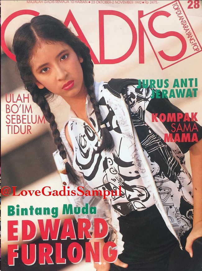 Novita Angie yang masih sangat muda saat jadi model sampul majalah Gadis pada 1992. Foto: Instagram/@love_gadissampul