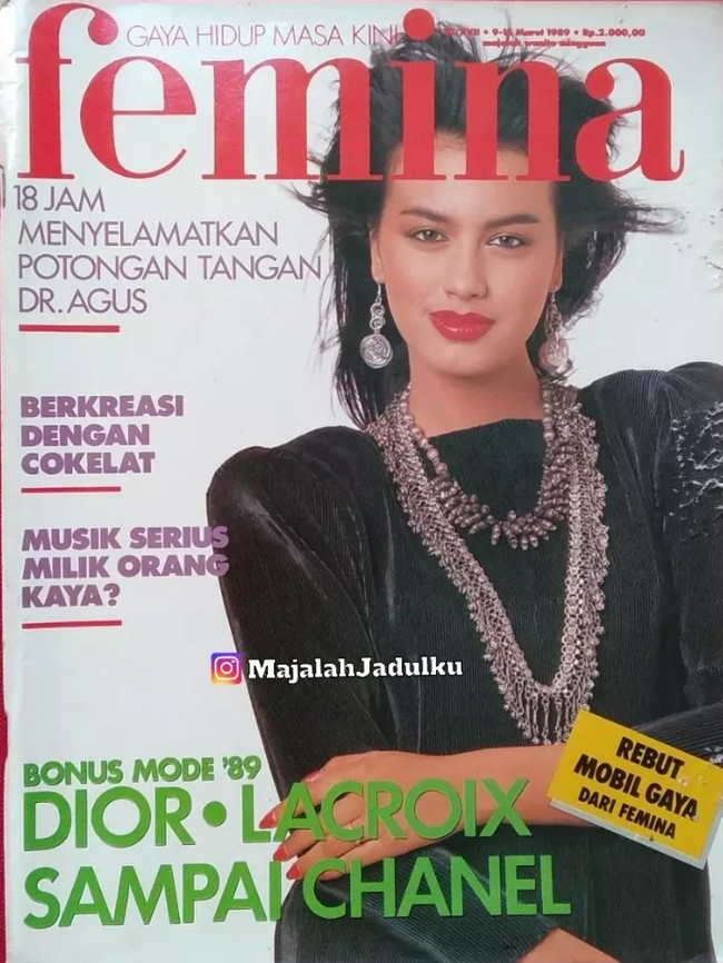 Kecantikan Sophia Latjuba saat muda, jadi model sampul majalah Femina pada 1989. Foto: Instagram/@majalahjadulku