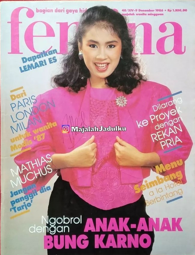 Penyanyi Titi Dwijayanti saat masih remaja, jadi model sampul majalah Femina pada 1986. Foto: Instagram/@majalahjadulku