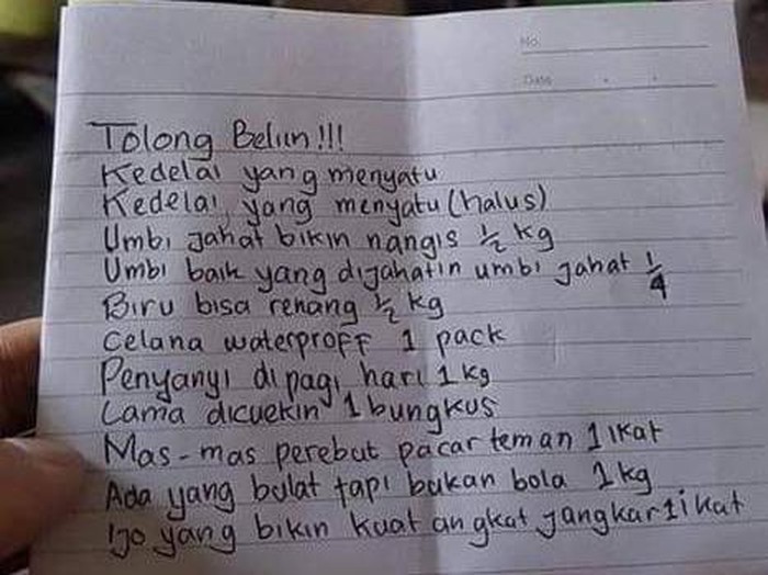 Catatan belanja kocak pakai teka-teki