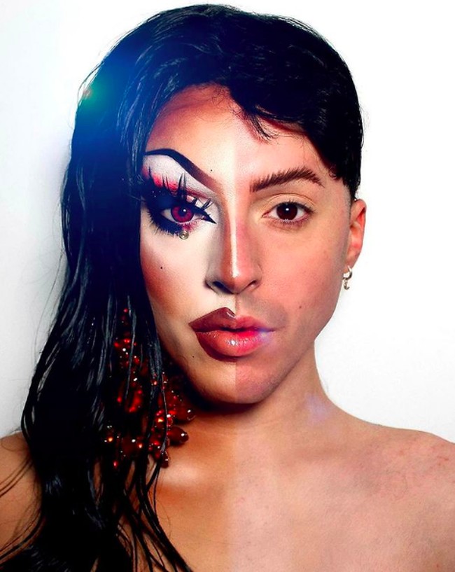 Lahir dengan nama George Ward, drag queen 28 tahun itu bisa bertransformasi secara kontras. Dari pria tampan menjadi wanita dengan penampilan ekstrem khas drag queen. Foto: dok. Instagram